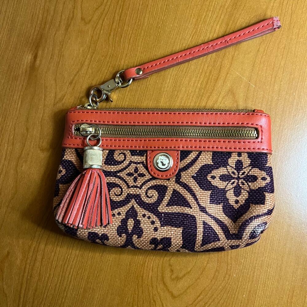 Spartina 449 wristlet Leather Linen purple orange